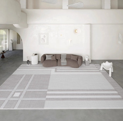 Geometric Modern Carpets for Bedroom, Modern Grey Rugs for Living Room, Modern Abstract Rugs under Dining Room Table