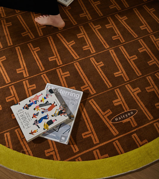 Mid Century Circular Rugs for Bedroom, Abstract Contemporary Round Rugs under Chairs, Modern Rugs for Dining Room, Geometric Modern Rugs for Living Room-ArtWorkCrafts.com