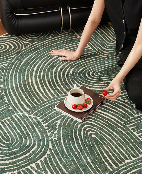 Green Contemporary Modern Rugs, Geometric Round Rugs for Dining Room, Mid Century Round Modern Rugs under Chairs, Bedroom Abstract Modern Area Rugs-ArtWorkCrafts.com