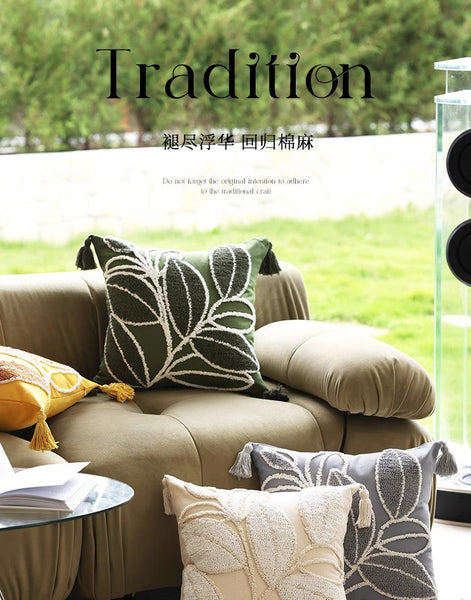 Contemporary Modern Sofa Pillow Covers, Square Modern Throw Pillows for Couch, Leaf Decorative Pillows for Bedroom, Modern Decorative Pillows for Interior Design-ArtWorkCrafts.com