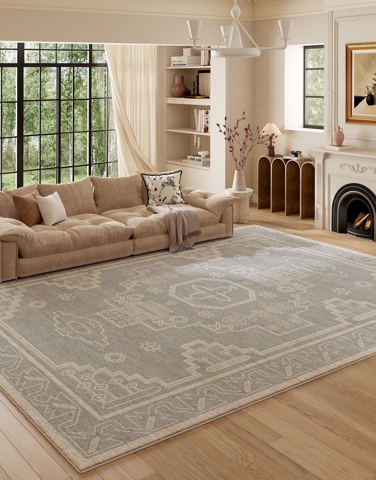 Contemporary Abstract Rugs Next to Bed, Geometric Modern Carpets for Office, Vintage Soft Turkish Rug for Living Room, Large Modern Rugs under Dining Room Table-ArtWorkCrafts.com