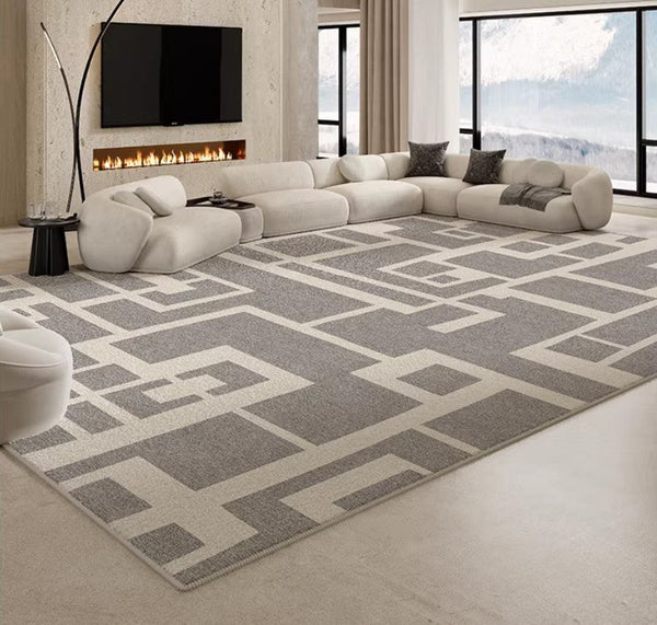 Geometric Modern Rugs for Living Room, Gray Modern Rugs for Bedroom, Contemporary Area Rugs for Dining Room-ArtWorkCrafts.com