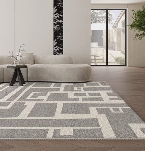 Geometric Modern Rugs for Living Room, Gray Modern Rugs for Bedroom, Contemporary Area Rugs for Dining Room-ArtWorkCrafts.com