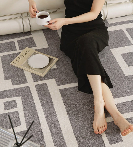 Geometric Modern Rugs for Living Room, Gray Modern Rugs for Bedroom, Contemporary Area Rugs for Dining Room-ArtWorkCrafts.com
