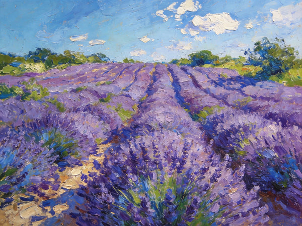 Vibrant Provence Lavender Landscape, Original Wall Art Paintings, Landscape Paintings for Living Room, Small Paintings on Canvas, Landscape Oil Paintings, Hand Painted Canvas Art-ArtWorkCrafts.com