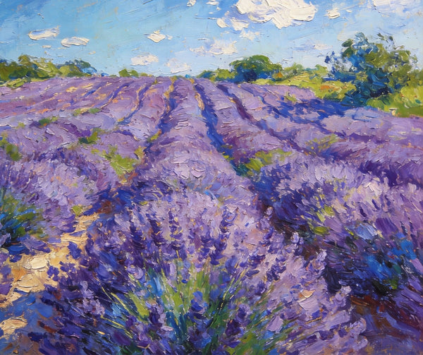 Vibrant Provence Lavender Landscape, Original Wall Art Paintings, Landscape Paintings for Living Room, Small Paintings on Canvas, Landscape Oil Paintings, Hand Painted Canvas Art-ArtWorkCrafts.com