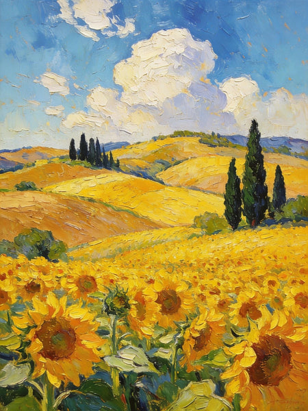 Original Landscape Artwork, Small Oil Paintings, Provence Sunflower Fields in Bloom, Small Paintings On Canvas, Hand Painted Canvas Art, Heavy Texture Wall Art Paintings-ArtWorkCrafts.com