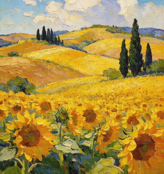 Original Landscape Artwork, Small Oil Paintings, Provence Sunflower Fields in Bloom, Small Paintings On Canvas, Hand Painted Canvas Art, Heavy Texture Wall Art Paintings-ArtWorkCrafts.com