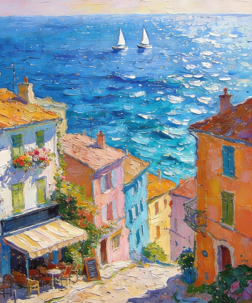 Canvas Paintings for Dining Room, Seaside Town Serene Moment, Seashore Paintings, Heavy Texture Artwork, Original Wall Art Paintings, Small Oil Paintings, Hand Painted Canvas Wall Art-ArtWorkCrafts.com