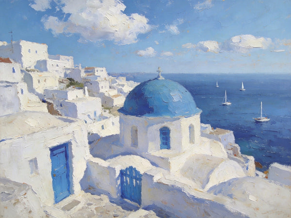 Heavy Texture Artwork, Aegean's Azure Allure, Seashore Beach Painting, Hand Painted Canvas Art, Small Oil Paintings, Original Landscape Paintings, Buy Painting Online-ArtWorkCrafts.com