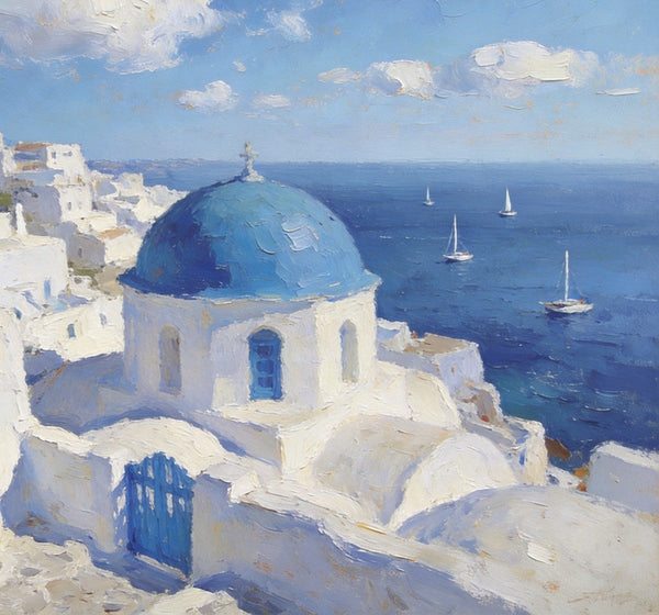 Heavy Texture Artwork, Aegean's Azure Allure, Seashore Beach Painting, Hand Painted Canvas Art, Small Oil Paintings, Original Landscape Paintings, Buy Painting Online-ArtWorkCrafts.com