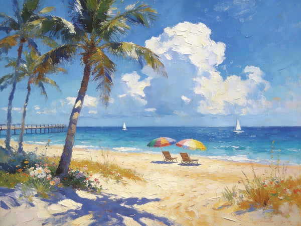 Beach Bliss by the Ocean, Seashore Paintings, Hand Painted Canvas Art, Small Oil Paintings, Landscape Canvas Paintings, Original Canvas Paintings, Small Wall Art Paintings-ArtWorkCrafts.com