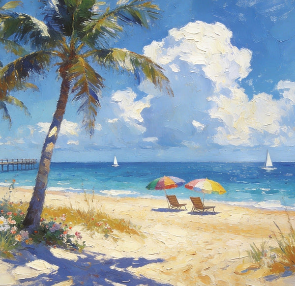 Beach Bliss by the Ocean, Seashore Paintings, Hand Painted Canvas Art, Small Oil Paintings, Landscape Canvas Paintings, Original Canvas Paintings, Small Wall Art Paintings-ArtWorkCrafts.com