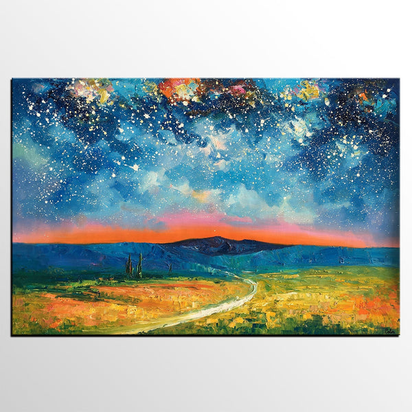 Heavy Texture Painting, Starry Night Sky Painting, Landscape Painting, Custom Large Canvas Art