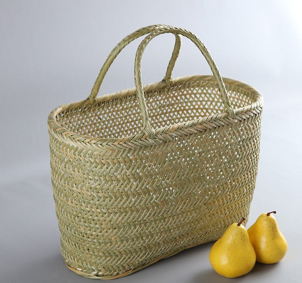 Natural Fruit Basket Kitchen Storage Baskets, Lovely Bamboo Baskets for Vegetable, Picnic Food Basket with Handle, Large Natural Hand-woven Bamboo Basket-ArtWorkCrafts.com