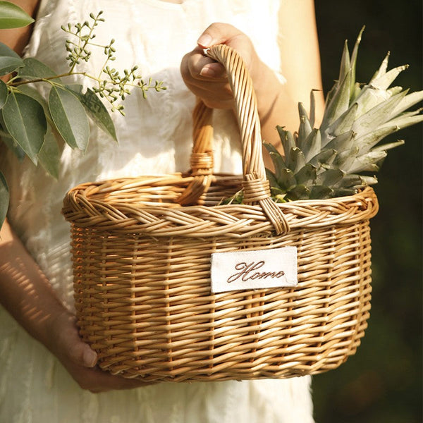 Hand-woven Wicker Storage Basket, Large Picnic Food Basket with Handle, Willow Weaving Baskets for Vegetable, Natural Fruit Basket, Kitchen Storage Baskets-ArtWorkCrafts.com