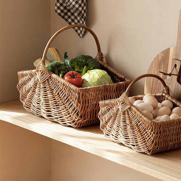 Large Picnic Food Basket with Handle, Natural Hand-woven Wicker Storage Basket, Lovely Willow Weaving Baskets for Vegetable, Natural Fruit Basket, Kitchen Storage Baskets-ArtWorkCrafts.com
