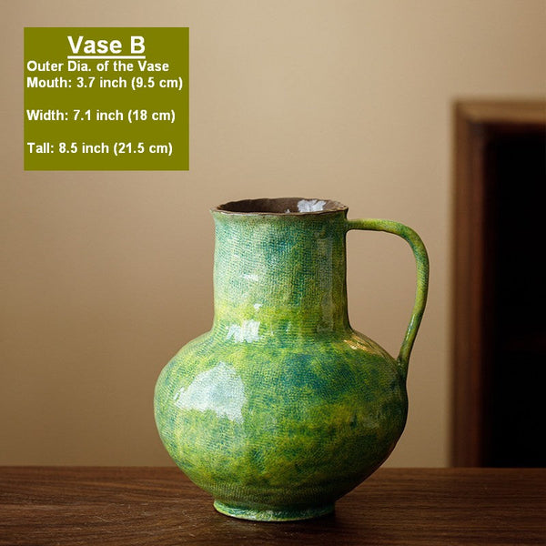 Modern Pottery Flower Vases, Handmade Water Holding Flower Vases, Pottery Bud Vases, Large Green Flower Vases on Table, Centerpiece on Dining Table-ArtWorkCrafts.com