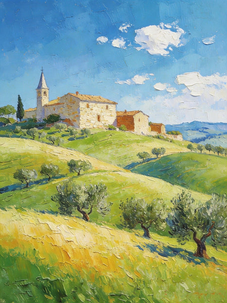 Rolling Hills of Tuscany, Original Landscape Artwork, Small Oil Paintings, Small Paintings On Canvas, Hand Painted Canvas Art, Heavy Texture Wall Art Paintings-ArtWorkCrafts.com