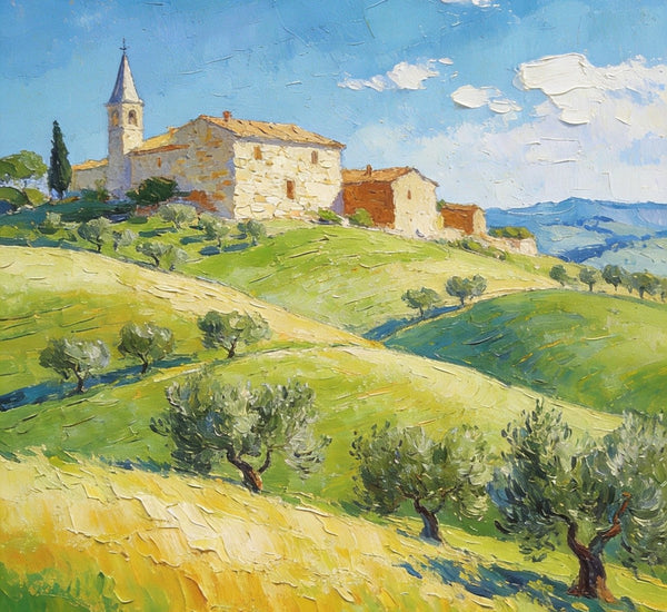 Rolling Hills of Tuscany, Original Landscape Artwork, Small Oil Paintings, Small Paintings On Canvas, Hand Painted Canvas Art, Heavy Texture Wall Art Paintings-ArtWorkCrafts.com
