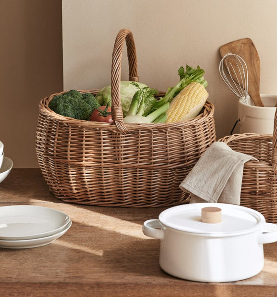 Large Picnic Food Basket with Handle, Natural Hand-woven Wicker Storage Basket, Willow Weaving Baskets for Vegetable, Natural Fruit Basket, Kitchen Storage Baskets-ArtWorkCrafts.com