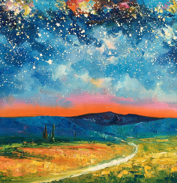 Heavy Texture Painting, Starry Night Sky Painting, Landscape Painting, Custom Large Canvas Art