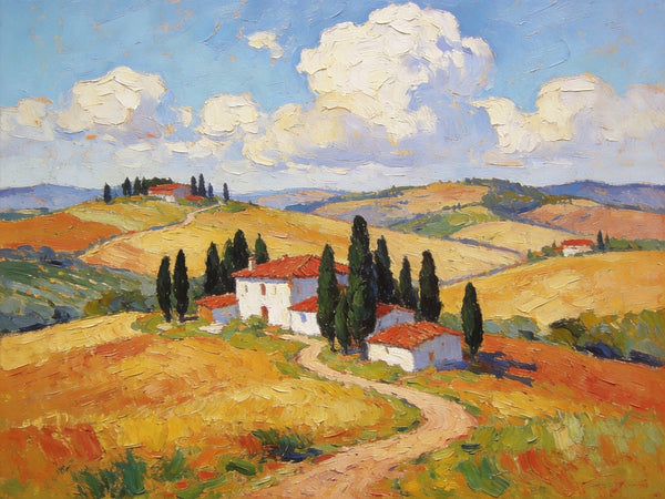 Landscape Paintings on Canvas, Charming Tuscan Countryside View, Original Oil Paintings for Living Room, Palette Knife Canvas Art, Small Landscape Paintings, Hand Painted Oil Paintings-ArtWorkCrafts.com