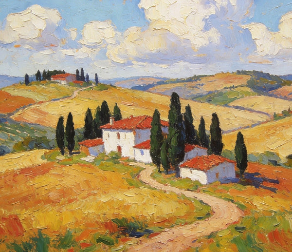Landscape Paintings on Canvas, Charming Tuscan Countryside View, Original Oil Paintings for Living Room, Palette Knife Canvas Art, Small Landscape Paintings, Hand Painted Oil Paintings-ArtWorkCrafts.com