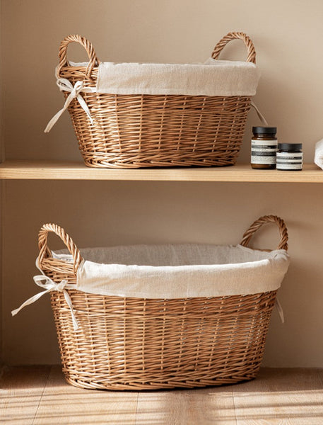 Large Kitchen Round Storage Baskets, Large Food Storage Basket with Handle, Natural Hand-woven Wicker Storage Basket for Clothes, Willow Weaving Baskets for Toys-ArtWorkCrafts.com