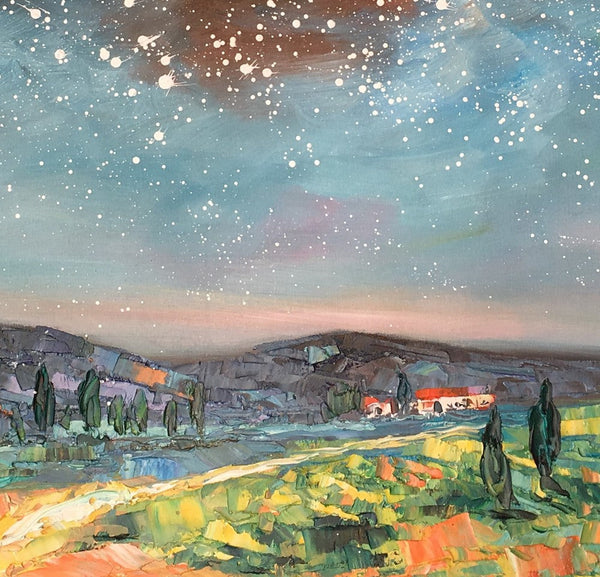 Landscape Oil Painting, Starry Night Sky Painting, Heavy Texture Painting, Custom Abstract Painting