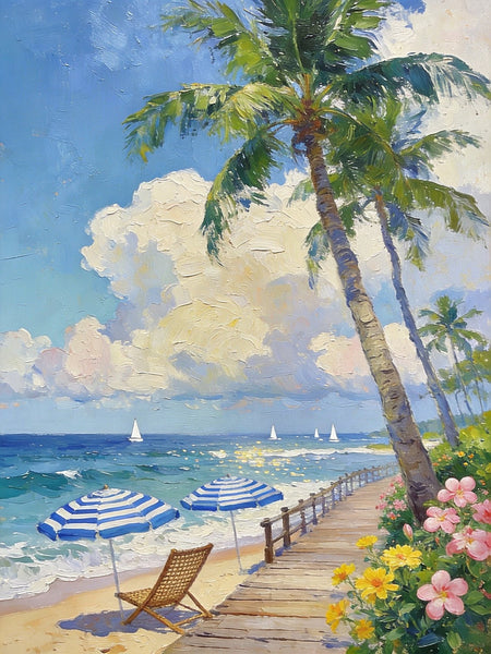 Original Landscape Art, Beach Paradise Found, Hand Painted Canvas Art, Buy Paintings Online, Heavy Texture Wall Art Paintings, Small Paintings On Canvas-ArtWorkCrafts.com