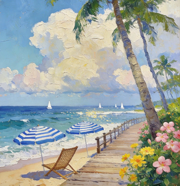 Original Landscape Art, Beach Paradise Found, Hand Painted Canvas Art, Buy Paintings Online, Heavy Texture Wall Art Paintings, Small Paintings On Canvas-ArtWorkCrafts.com