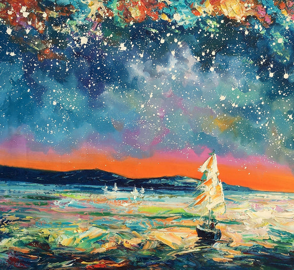 Modern Abstract Art, Oil Painting, Starry Night Sky, Landscape Painting, Bedroom Wall Art-ArtWorkCrafts.com