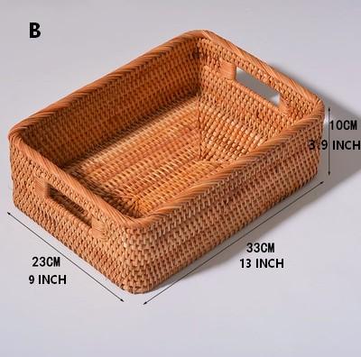 Woven Rectangular Basket with Handle, Rattan Storage Basket for Shelves, Woven Storage Baskets for Bathroom-ArtWorkCrafts.com