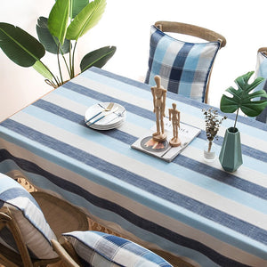 Blue Stripe Rectangular Tablecloth for Oval Table, Cotton and Linen Tablecloths, Rectangular Table Covers for Coffee Table, Modern Table Cloths for Dining Room-ArtWorkCrafts.com
