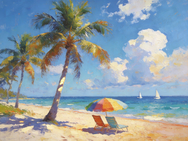 Tropical Coastal Charm, Buy Painting Online, Seashore Beach Paintings, Small Oil Paintings, Original Landscape Paintings, Hand Painted Canvas Art, Heavy Texture Artwork-ArtWorkCrafts.com