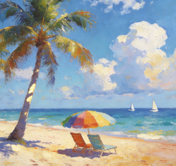 Tropical Coastal Charm, Buy Painting Online, Seashore Beach Paintings, Small Oil Paintings, Original Landscape Paintings, Hand Painted Canvas Art, Heavy Texture Artwork-ArtWorkCrafts.com