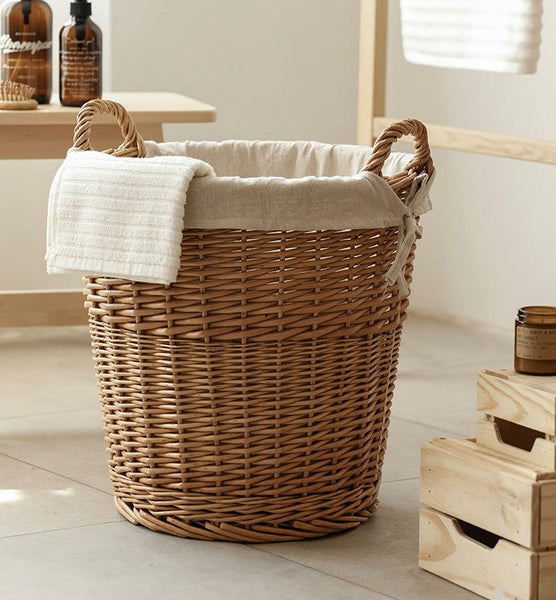Large Food Storage Basket with Handle, Natural Hand-woven Wicker Storage Basket for Clothes, Willow Weaving Baskets for Clothes, Extra Large Kitchen Storage Baskets-ArtWorkCrafts.com