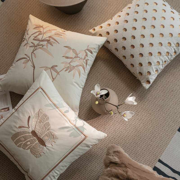 Modern Decorative Pillows for Bedroom, Decorative Pillow Arrangement Ideas for Couch, Embroidered Butterfly Pillow Covers, Large Decorative Throw Pillows for Living Room-ArtWorkCrafts.com
