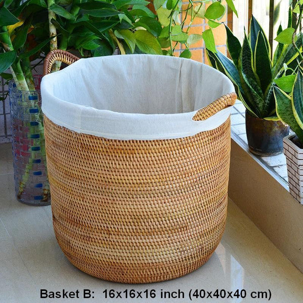 Extra Large Rattan Storage Baskets, Oversized Laundry Storage Baskets, Round Storage Baskets, Storage Baskets for Clothes, Storage Baskets for Bathroom-ArtWorkCrafts.com