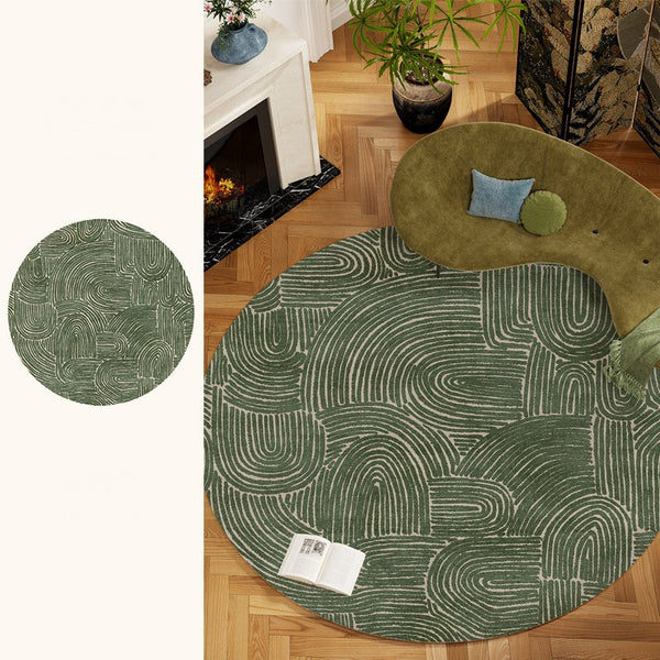 Green Contemporary Modern Rugs, Geometric Round Rugs for Dining Room, Mid Century Round Modern Rugs under Chairs, Bedroom Abstract Modern Area Rugs-ArtWorkCrafts.com