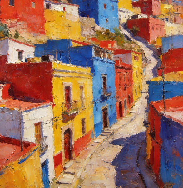 Guanajuato's Luminous Color Town, Original Wall Art Paintings, Hand Painted Canvas Wall Art, Heavy Texture Artwork, Small Oil Paintings-ArtWorkCrafts.com