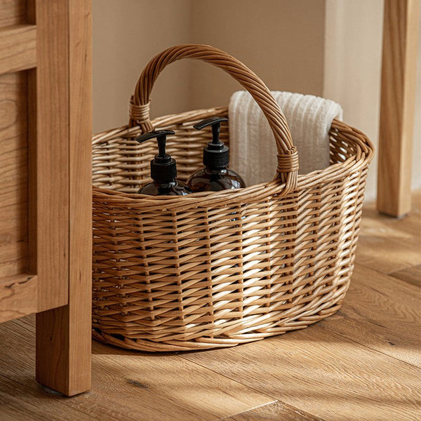 Small Picnic Storage Basket with Handle, Hand-woven Wicker Storage Basket, Willow Weaving Baskets for Vegetable, Natural Fruit Basket, Kitchen Storage Baskets-ArtWorkCrafts.com