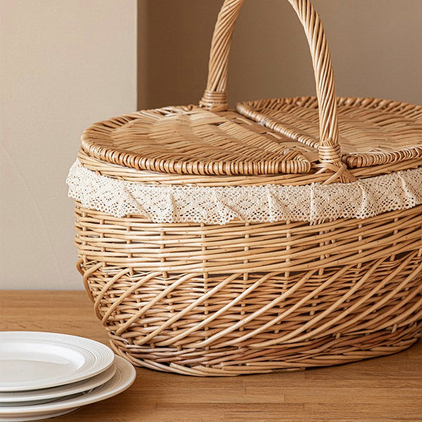 Extra Large Kitchen Storage Baskets, Picnic Storage Basket with Handle, Natural Hand-woven Wicker Storage Basket, Lovely Willow Weaving Baskets for Vegetable, Natural Fruit Storage Baskets-ArtWorkCrafts.com