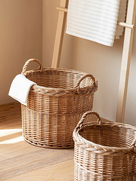 Round Storage Basket for Clothes, Natural Hand-woven Wicker Storage Basket for Clothes, Extra Large Kitchen Storage Baskets, Willow Weaving Baskets for Clothes-ArtWorkCrafts.com