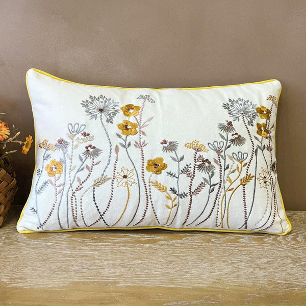 Simple Decorative Throw Pillows for Couch, Spring Flower Decorative Throw Pillows, Embroider Flower Cotton Pillow Covers, Farmhouse Sofa Decorative Pillows-ArtWorkCrafts.com