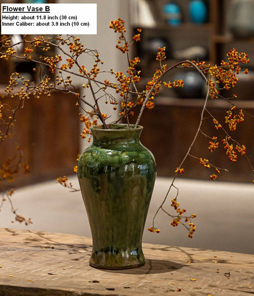 Ceramic Bouquet Vases, Green Flower Vases on Table, Porcelain Flower Vases, Dining Table Centerpiece, Handmade Water Holding Flower Vase-ArtWorkCrafts.com