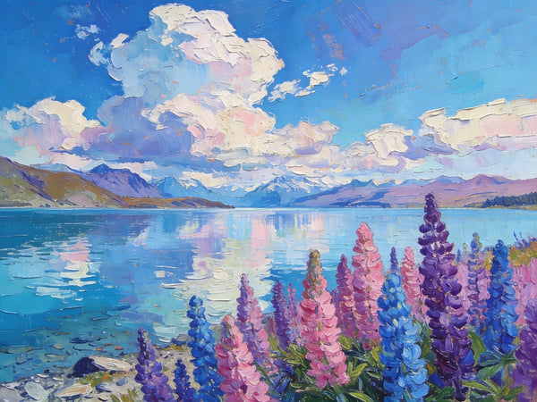 Lake Serenity in New Zealand's South, Original Oil Paintings, Palette Knife Oil Paintings, Small Landscape Paintings on Canvas, Original Landscape Paintings, Hand Painted Canvas Art-ArtWorkCrafts.com
