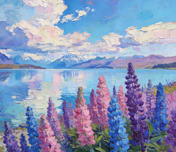Lake Serenity in New Zealand's South, Original Oil Paintings, Palette Knife Oil Paintings, Small Landscape Paintings on Canvas, Original Landscape Paintings, Hand Painted Canvas Art-ArtWorkCrafts.com