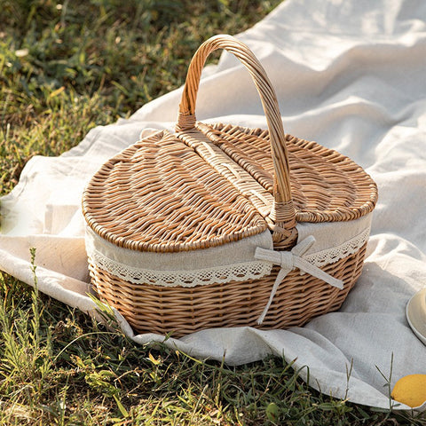Picnic Storage Basket with Handle, Extra Large Kitchen Storage Baskets, Natural Hand-woven Wicker Storage Basket, Lovely Willow Weaving Baskets for Vegetable, Natural Fruit Storage Baskets-ArtWorkCrafts.com